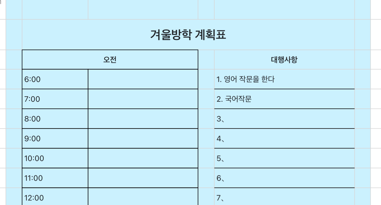 겨울방학 계획표